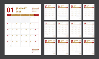 2021 calendar planner set for template corporate design week start on Sunday.
