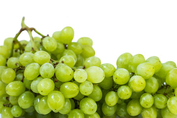 Bunch of green grapes on white background