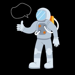 Cartoon illustration with black cosmonaut on deep dark background. Cartoon vector illustration. Space background Copyspace people vector eps10.