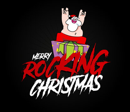 Weinachtsmann Party Merry Rocking Christmas Frohe Weihnachten Weinachtskarte Weihnachtsgruß Comic Santa Claus Lustig Humor Illustration