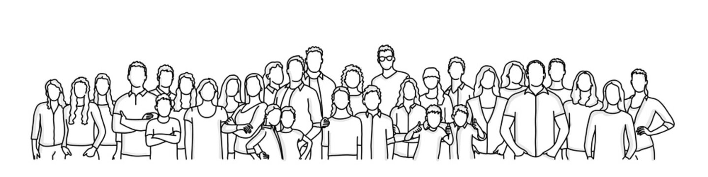 Group people. Crowd. Hand drawn vector line.
