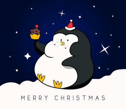 Pinguin Weihnachten Merry Christmas Lustig Kuchen Cupcake Muffin Advent Torte Fett Übergewicht Comic Illustration Kampagne