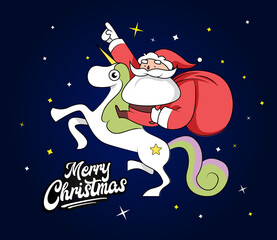 Einhorn Weihnachtsmann Frohe Weihnachten Christmas Weihnachtskarte Vektor Comic Illustration Santa Claus