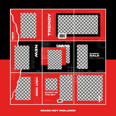 red torn paper fashion street wear social media puzzle template bundle post