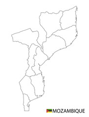 Fototapeta premium Mozambique map, black and white detailed outline regions of the country.