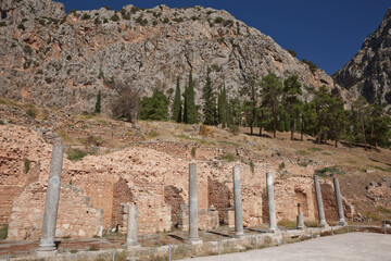 Archaelogical site of Delphi, Greece. Delphi is ancient sanctuary that grew rich as seat of oracle...