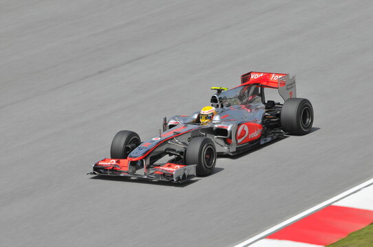 Vodafone McLaren Mercedes drives during the first practice session at the Sepang in Sepang.