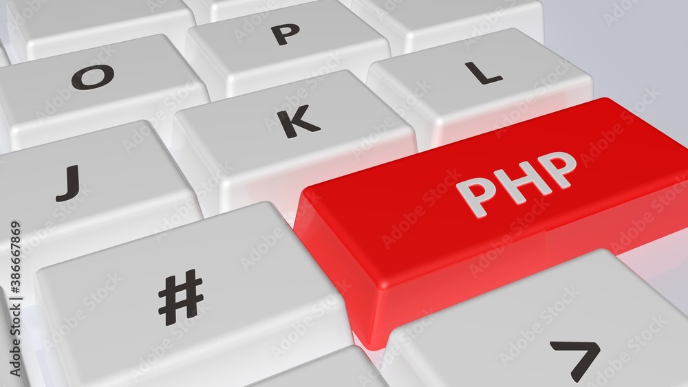 Poster php on rek key of a white computer keyboard - 3d rendering illustration