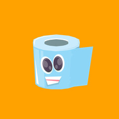 vector funny cartoon toilet paper roll character isolated on orange background. funky smiling kawaii tolet paper roll character