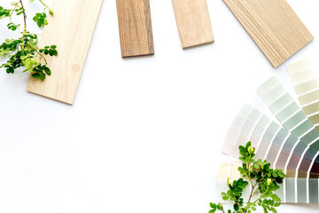 Sample of materials for home interior design, top view