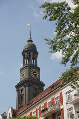 Fototapeta na wymiar St. Michael's Church in Hamburg, Germany, (German: Hauptkirche Sankt Michaelis, colloquially called Michel) is one of Hamburg's five Lutheran main churches and the most famous church in the city