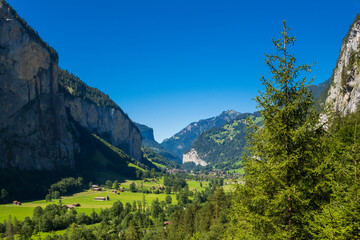 Summer in Lauterbrunnen valley in Switzerland Alps