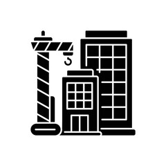 New building black glyph icon. Condominium housing. Engineering project for home construction. Tall highrise. Modern skyscraper. Silhouette symbol on white space. Vector isolated illustration