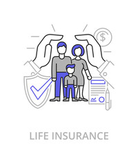 Life insurance flat line illustration in trend style. Complex vector icon and concept