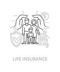 Fototapeta na wymiar Life insurance flat line illustration in trend style. Complex vector icon and concept