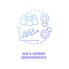 Age and gender demographics concept icon. Social media demographics idea thin line illustration. Daily users. Marketing personas. Women and men. Vector isolated outline RGB color drawing