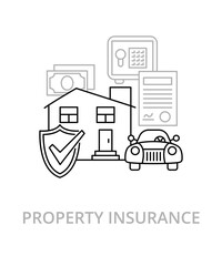 Property flat line illustration in trend style. Complex vector icon and concept