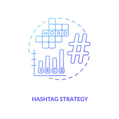 Hashtag strategy concept icon. Becoming nanoinfluencer tip idea thin line illustration. Research relevant topics. Boosting visibility and engagement. Vector isolated outline RGB color drawing