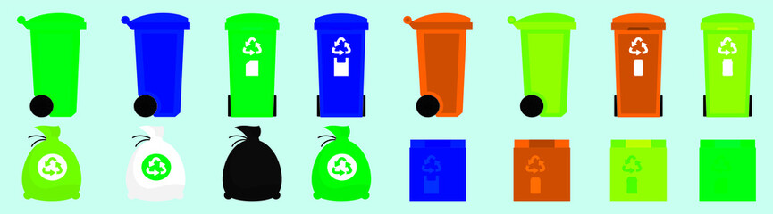 set of containers cartoon icon design template with various models. vector illustration isolated on blue background