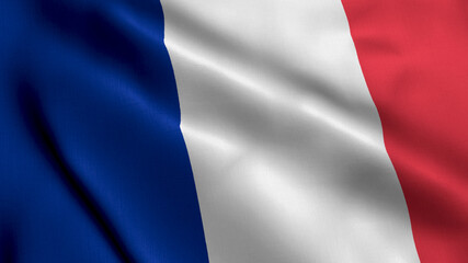 France Satin Flag. Waving Fabric Texture of the Flag of France, Real Texture Flag. Realistic Flag. Waving Flag of the France