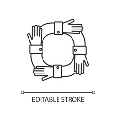 Operating synergy linear icon. Business cooperation. Work collaboration. Community partnership. Thin line customizable illustration. Contour symbol. Vector isolated outline drawing. Editable stroke