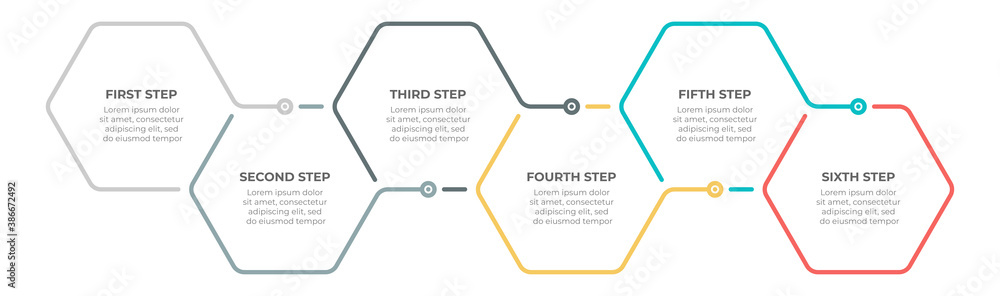 Aufkleber timeline infographic template design vector with 6 options or steps. can be used for workflow diagra