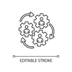 Human synergy linear icon. Corporate workforce. Collaboration of company employee. Thin line customizable illustration. Contour symbol. Vector isolated outline drawing. Editable stroke