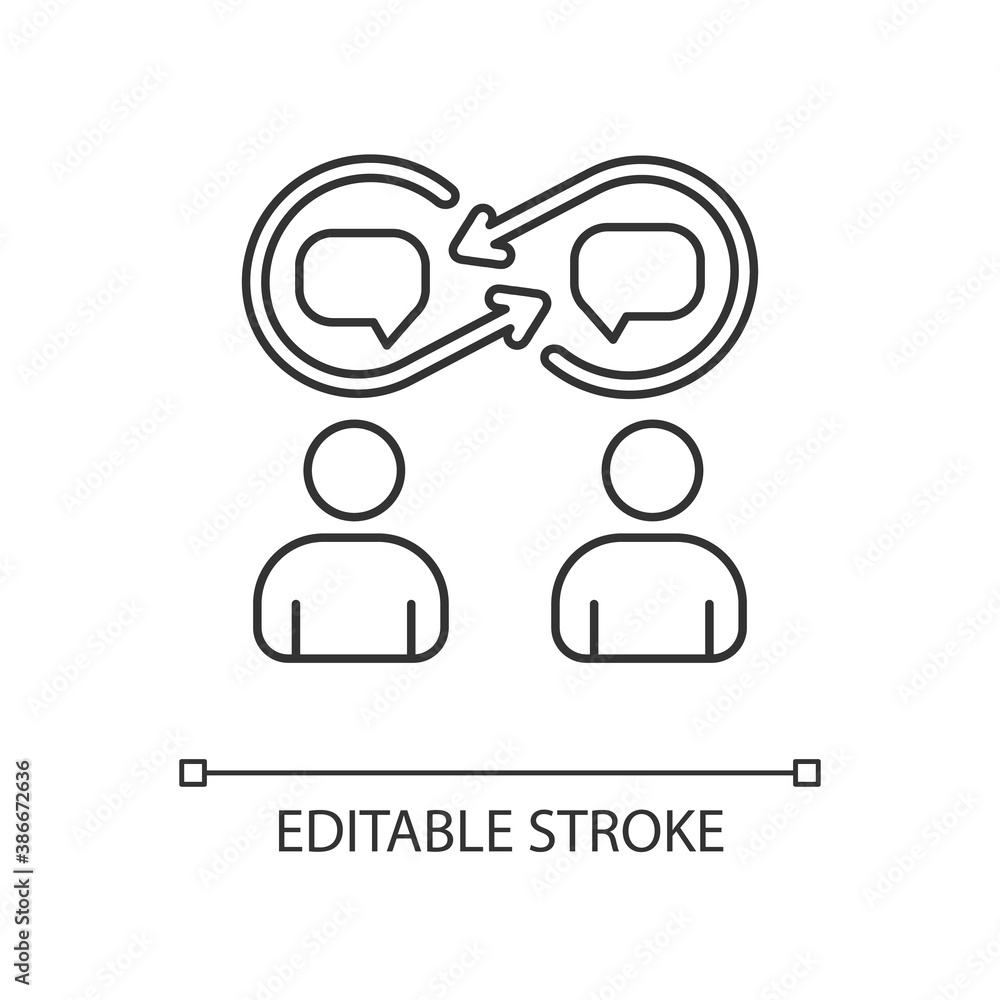 Poster interpersonal relationship linear icon. chat with coworker. discussion between employee. thin line c