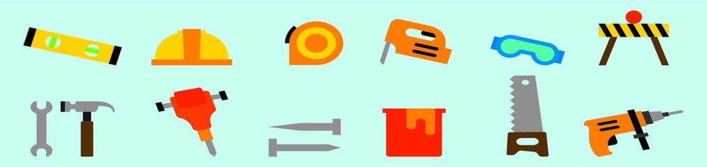 set of construction tools design template with various models. vector illustration isolated on blue background