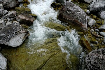 Naklejka na ściany i meble Mountain river and waterfall in High Tatras National Park, Slovakia