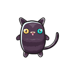 cute black halloween cat isolated on white background. Cartoon happy black witch kitten with big eyes