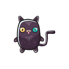 cute black halloween cat isolated on white background. Cartoon happy black witch kitten with big eyes