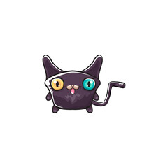 cute black halloween cat isolated on white background. Cartoon happy black witch kitten with big eyes