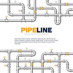 Gas pipeline vector background in flat style. Pipes with taps and gauges.