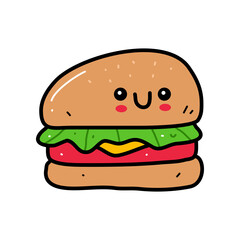 kawaii cute burger in doodle style