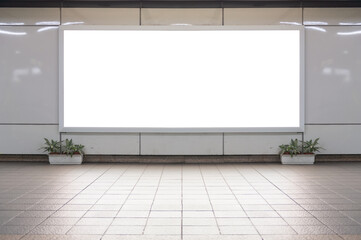 Large blank billboard on a street wall, banners with room to add your own text