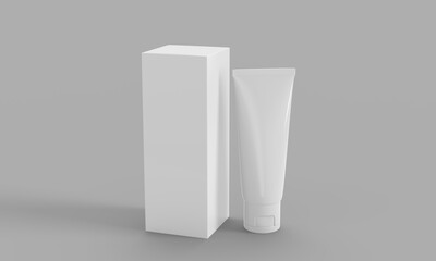 Toothpaste tube and box packet mockup 3d render for product design.
