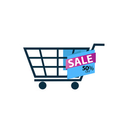 Sale 50% off shopping cart Vector Template Design Illustration