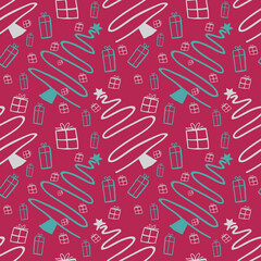 Seamless vector of free hands christmas tree on pastel pink background for making many kinds of online and offline media, paper printing or fabric work