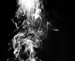 abstract fragment movement of white smoke on black background.