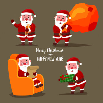 Set of Santa Claus stickers for Christmas with typical Christmas greetings