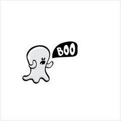 cartoon cute ghost isolated on white background. Funny boo ghost icon