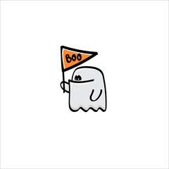 cartoon cute ghost isolated on white background. Funny boo ghost icon