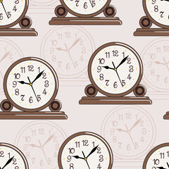 Seamless pattern of cartoon watches and alarm clock