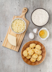 Typical brazilian cheese breads with ingredients. Top view