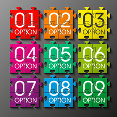 nine-storeyed color infographics for business presentation made in the form of a puzzle