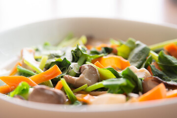 selective focus of stir fried mixed vegetable and mushroom
