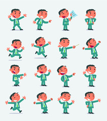 Cartoon character businessman in smart casual style. Set with different postures, attitudes and poses, doing different activities in isolated vector illustrations 