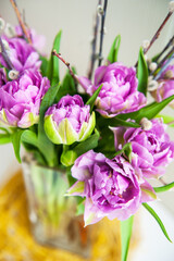 Bouquet of fresh violet tulips