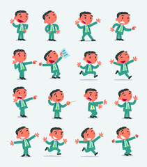 Cartoon character businessman in smart casual style. Set with different postures, attitudes and poses, doing different activities in isolated vector illustrations 